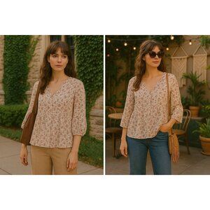 Suzanne Betro Women’s Floral Top Large – Boho Chic, Light Academia, Soft Vintage